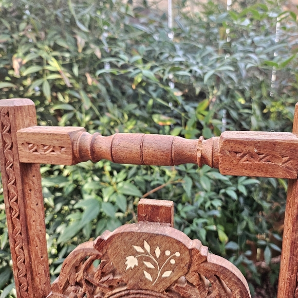Vintage Hand Carved Wood Inlaid Plate/Cake Shelf Stand From India - Picture 5 of 13